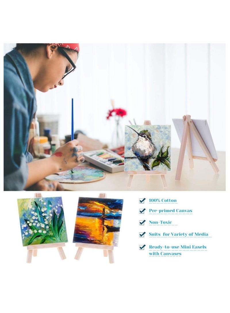 Coolchic Mini Canvas and Easel for Painting,Canvas Painting Set Includes 4x4 Inches Primed Canvas, Mini Easel, Watercolor Paints, Paintbrushes and Palette for Paint Art Party Supplies - Image 4
